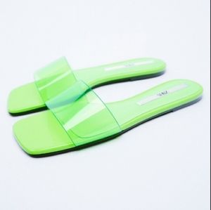 Zara Green Vinyl Wide Strap Sandal Size 9 EU40